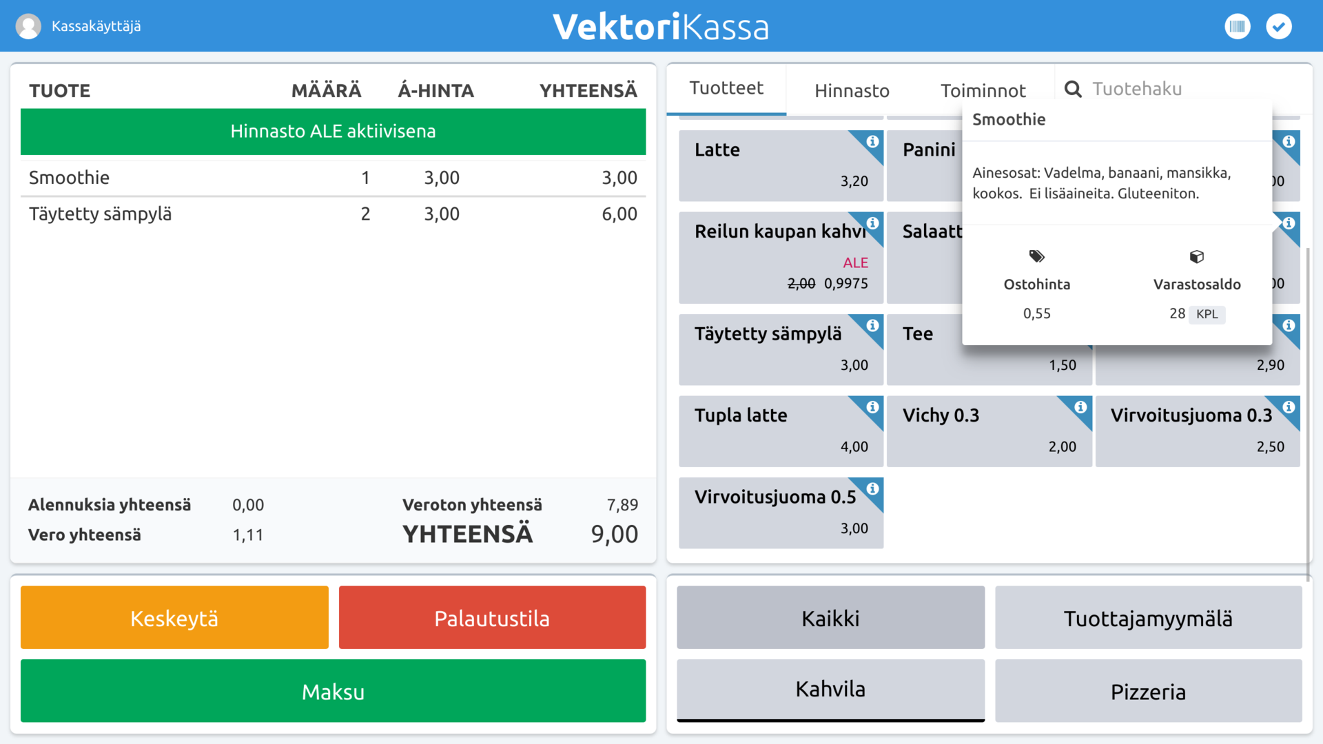 vektorikassa infoikkuna